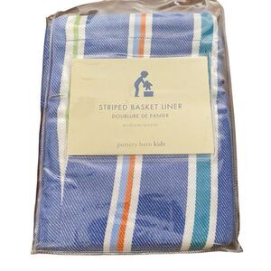 Pottery Barn Kids Striped Basket Liner Blue Medium 100% Cotton New